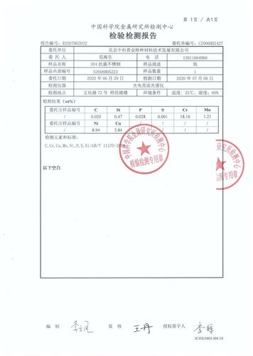 ​304抗菌不锈钢检测报告
